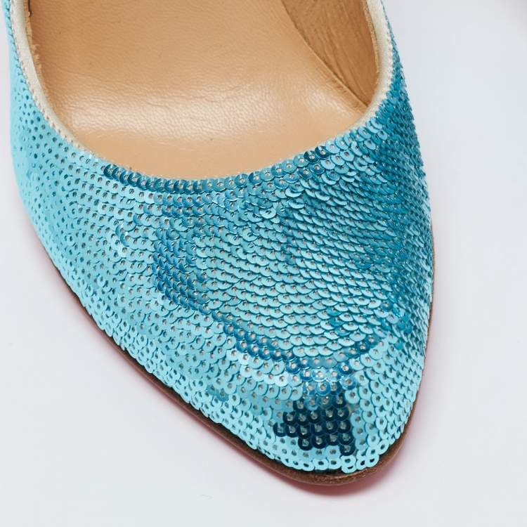 Pre Owned Christian Louboutin Blue Sequins Ron Ron Pumps Size 37