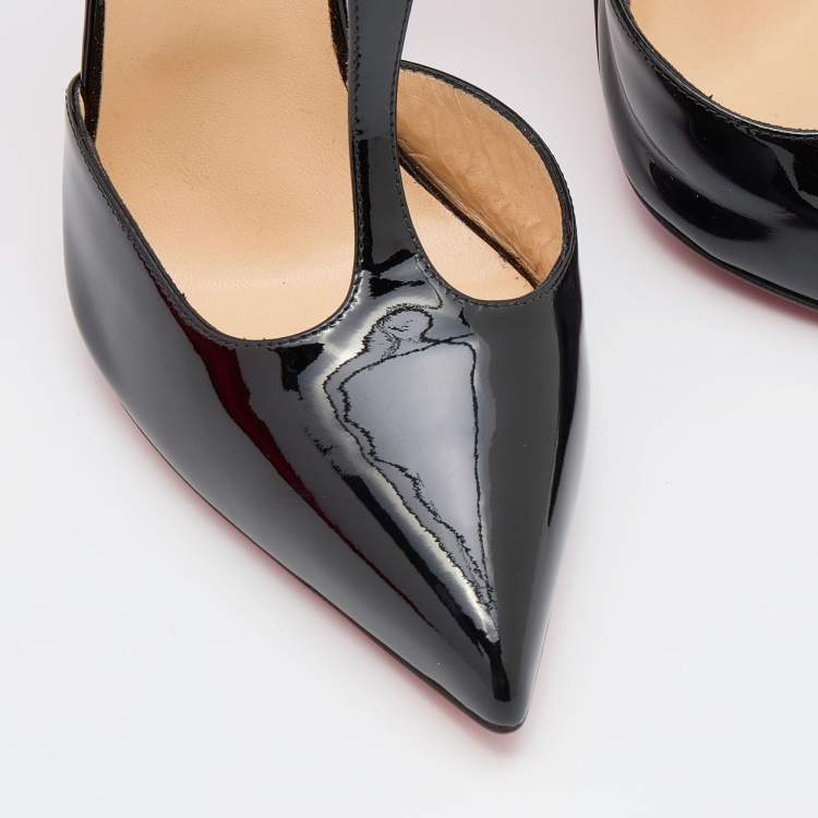 Pre Owned Christian Louboutin Black Patent Leather J String Pumps Size 38