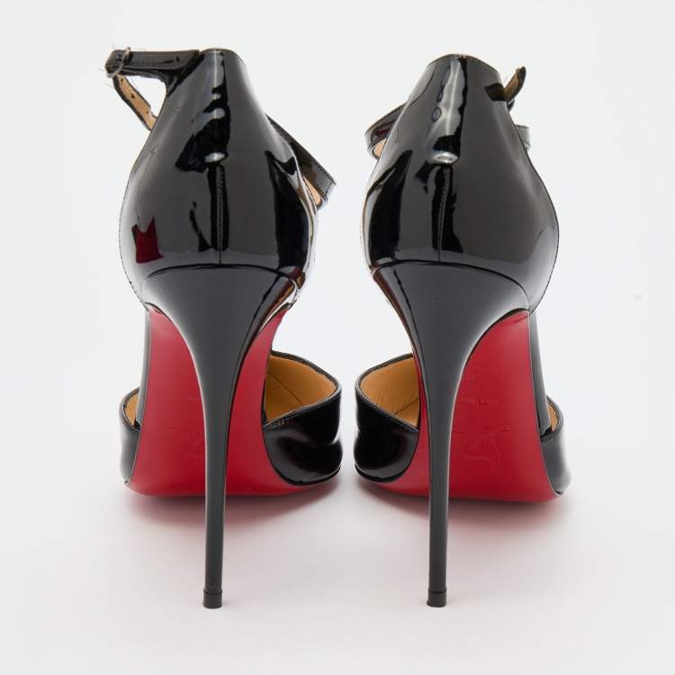 Pre Owned Christian Louboutin Black Patent Leather J String Pumps Size 38