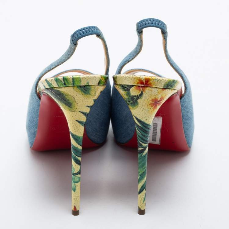 Pre Owned Christian Louboutin Blue Denim Private Number Slingback Pumps Size 38.5