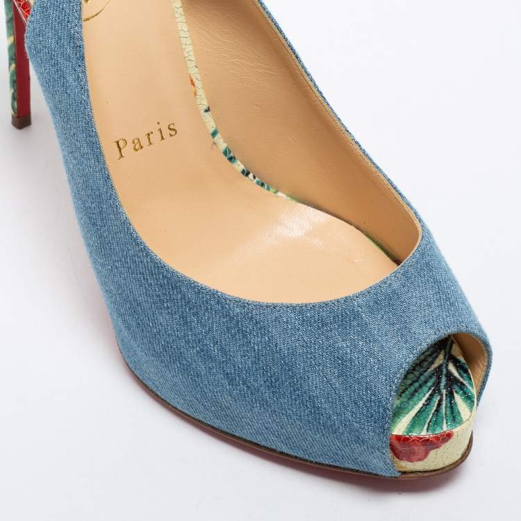 Pre Owned Christian Louboutin Blue Denim Private Number Slingback Pumps Size 38.5