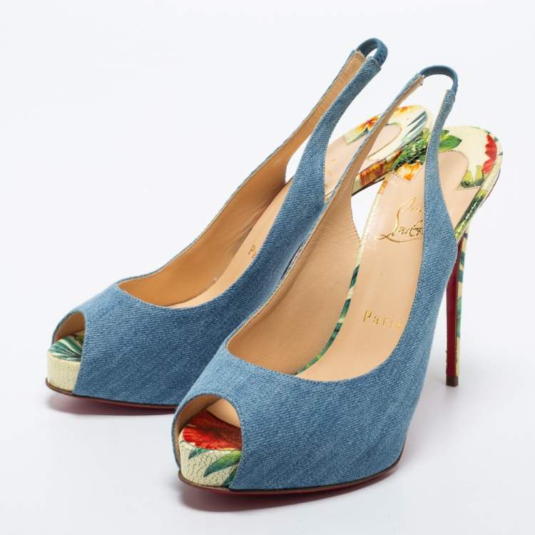 Christian Louboutin Blue Denim Private Number Slingback Pumps Size