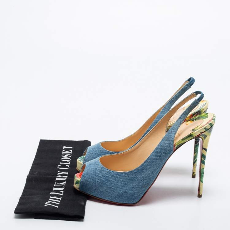 Pre Owned Christian Louboutin Blue Denim Private Number Slingback Pumps Size 38.5
