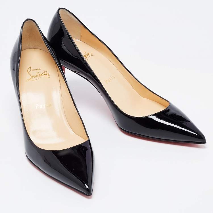 Pre Owned Christian Louboutin Black Patent Leather Kate Pumps Size 37