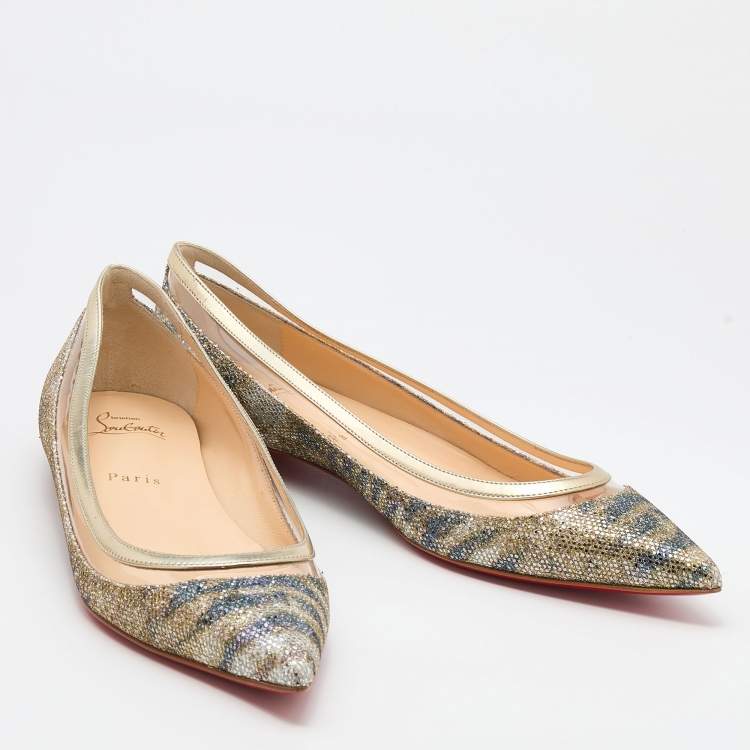 Pre Owned Christian Louboutin Multicolor Glitter and Leather Paulina Ballet Flats Size 39.5