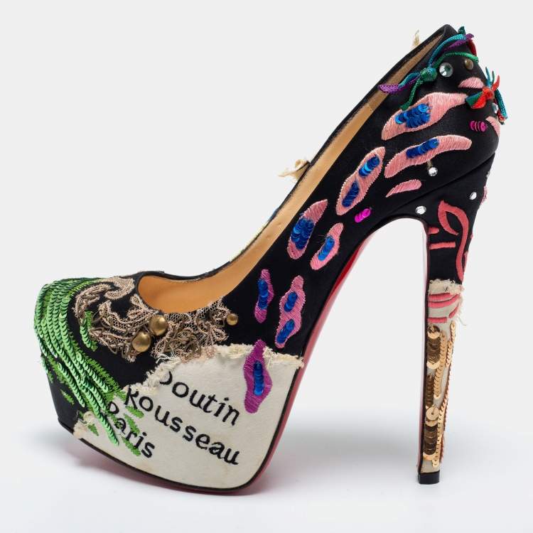 Christian Louboutin Multicolor Satin and Canvas Daffodile 160