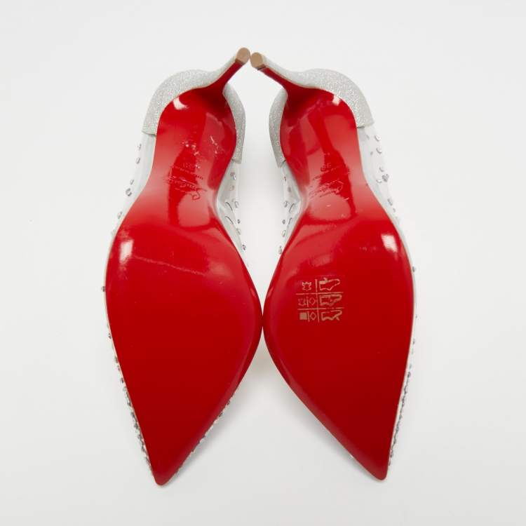 Pre Owned Christian Louboutin Silver Glitter and PVC Degrastrass Pumps Size 39