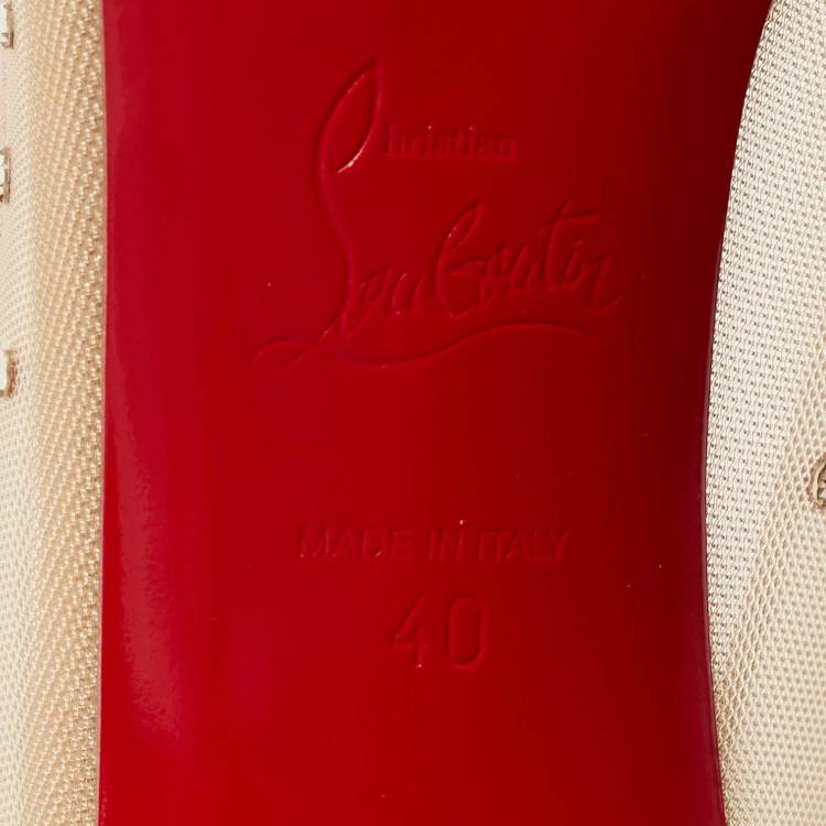 Pre Owned Christian Louboutin Beige Mesh and Laminated Suede Follies Strass Pumps Size 40