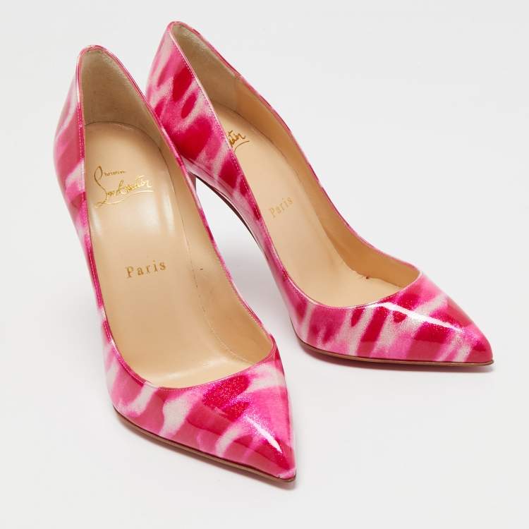 Pre Owned Christian Louboutin Pink/White Glitter Pigalle Follies Pumps Size 37