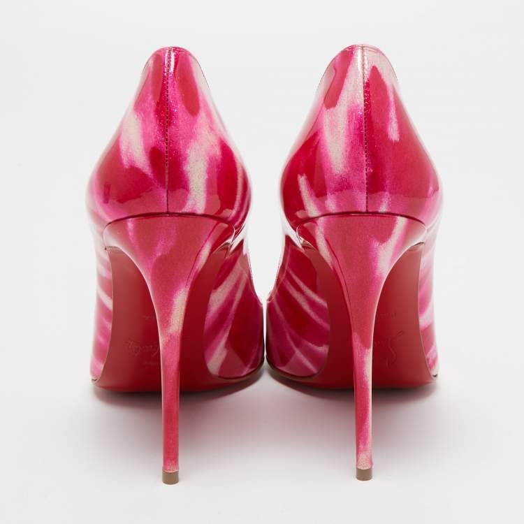 Pre Owned Christian Louboutin Pink/White Glitter Pigalle Follies Pumps Size 37