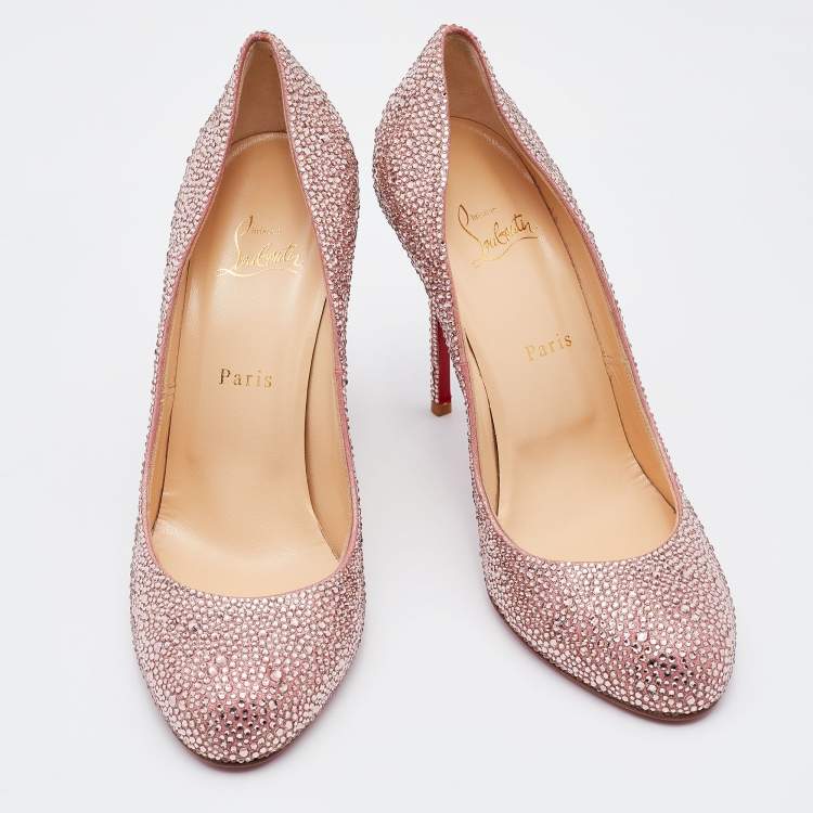 Pre Owned Christian Louboutin Pink Crystal Embellished Suede Fifi Strass Pumps Size 40.5