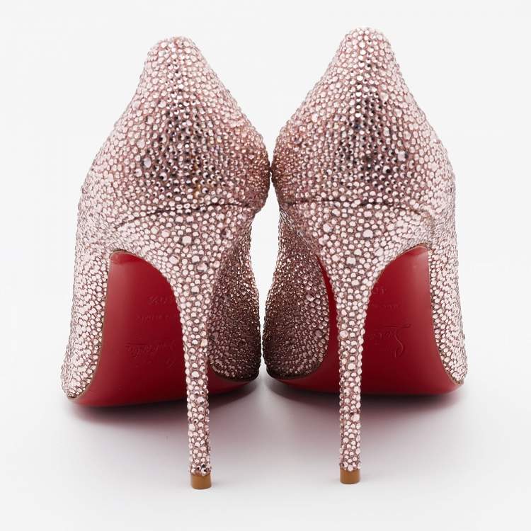 Pre Owned Christian Louboutin Pink Crystal Embellished Suede Fifi Strass Pumps Size 40.5