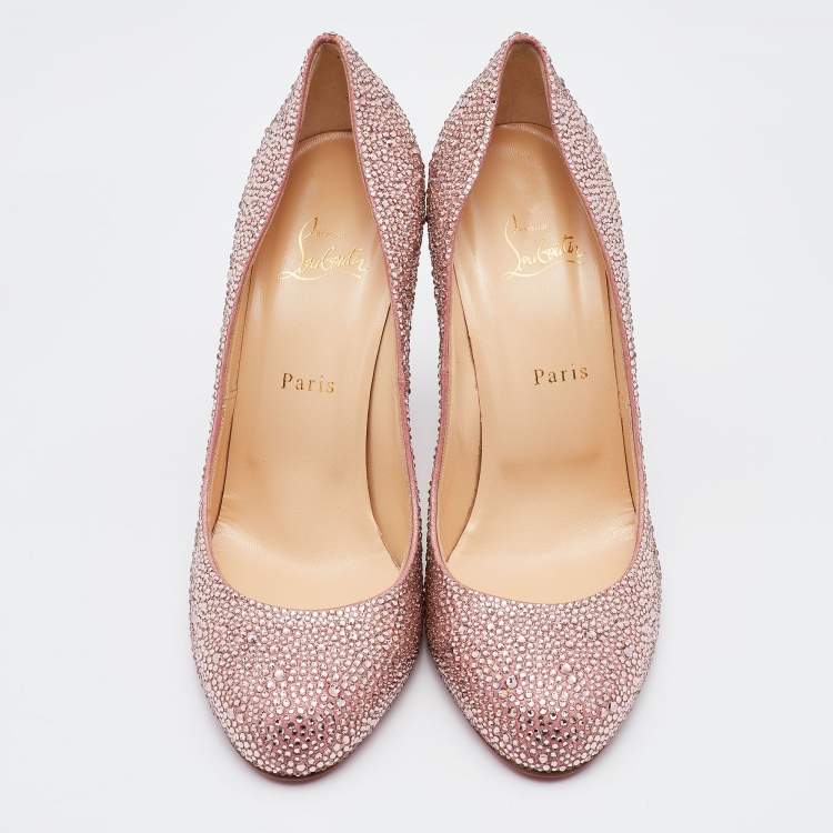 Pre Owned Christian Louboutin Pink Crystal Embellished Suede Fifi Strass Pumps Size 40.5
