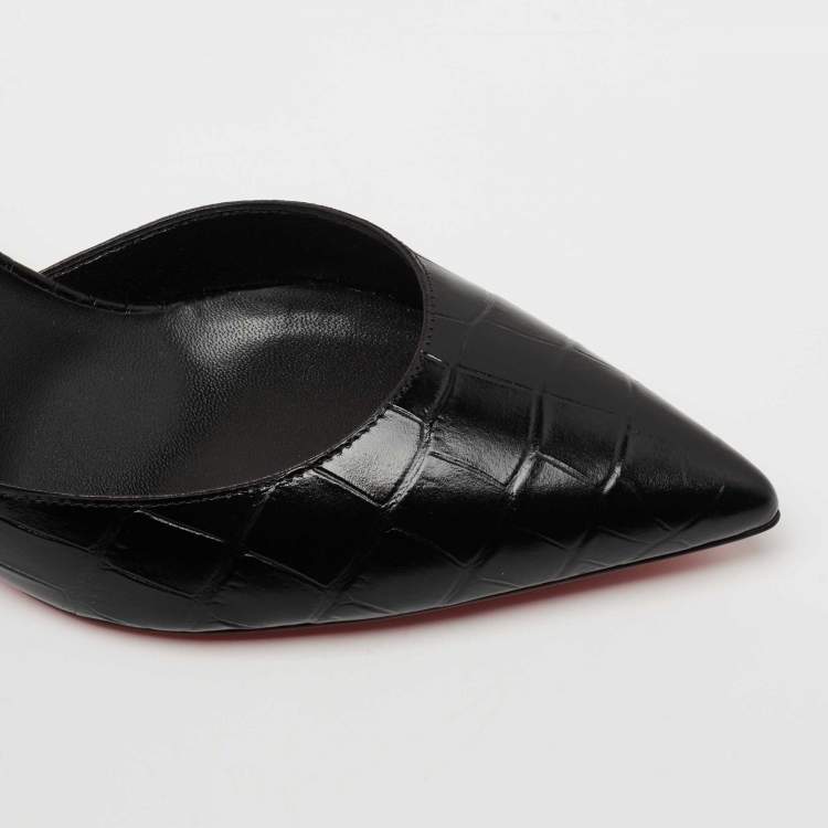 Pre Owned Christian Louboutin Black Croc Embossed Leather Iriza Pumps Size 38.5