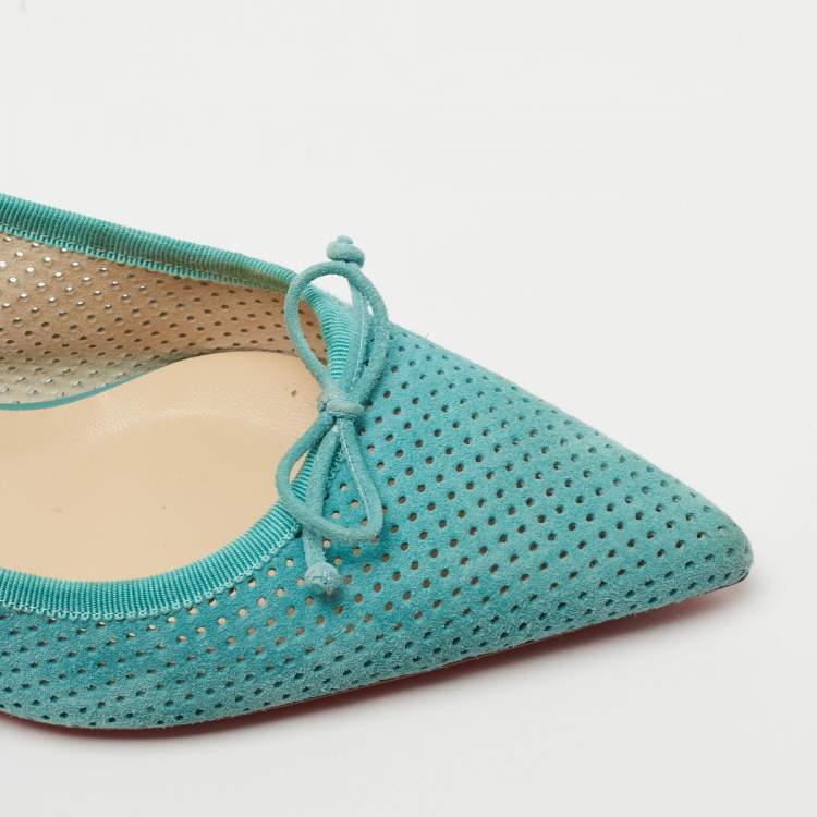 Pre Owned Christian Louboutin Blue Perforated Leather Hall Slingback Pumps Size 37.5