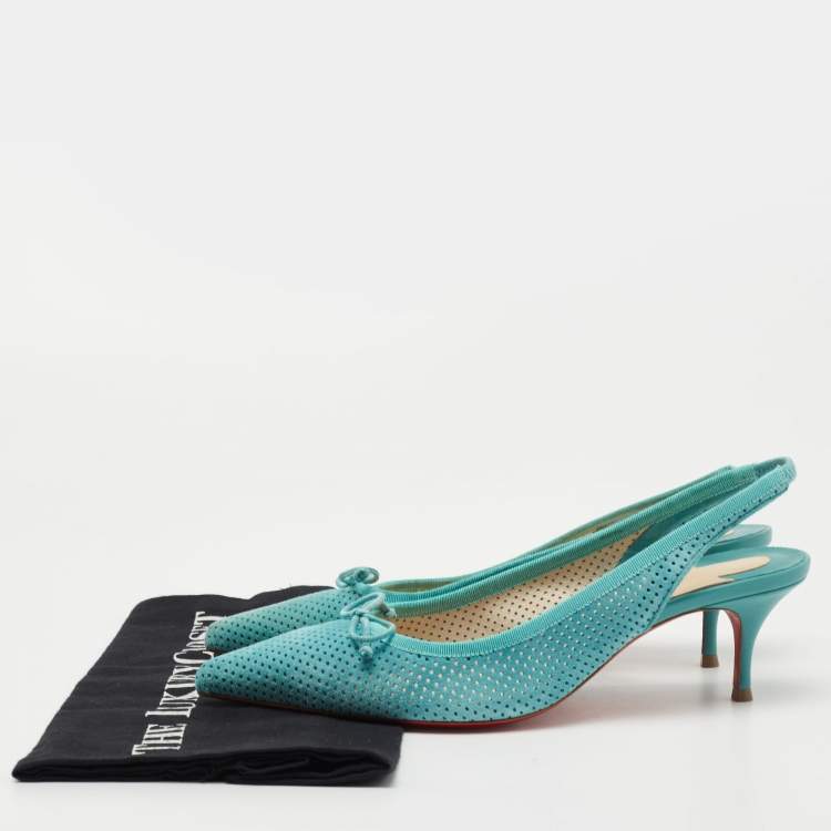 Pre Owned Christian Louboutin Blue Perforated Leather Hall Slingback Pumps Size 37.5