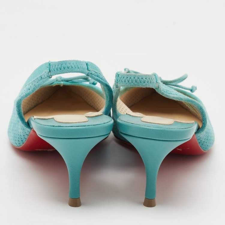 Pre Owned Christian Louboutin Blue Perforated Leather Hall Slingback Pumps Size 37.5