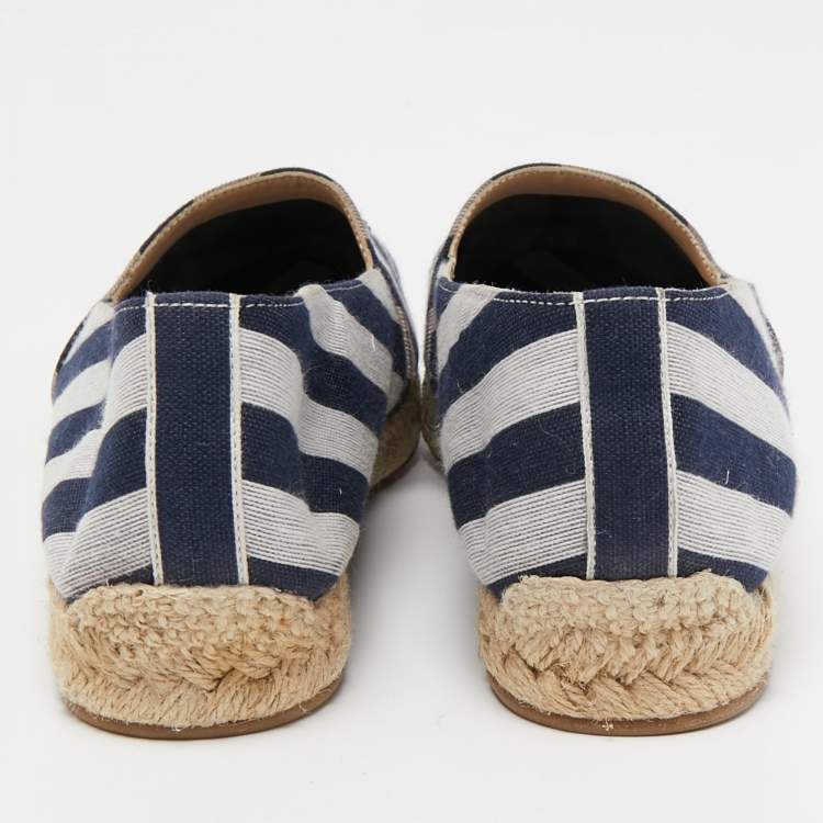 Pre Owned Christian Louboutin Navy Blue/White Striped Canvas Galia Espadrille Flats Size 37