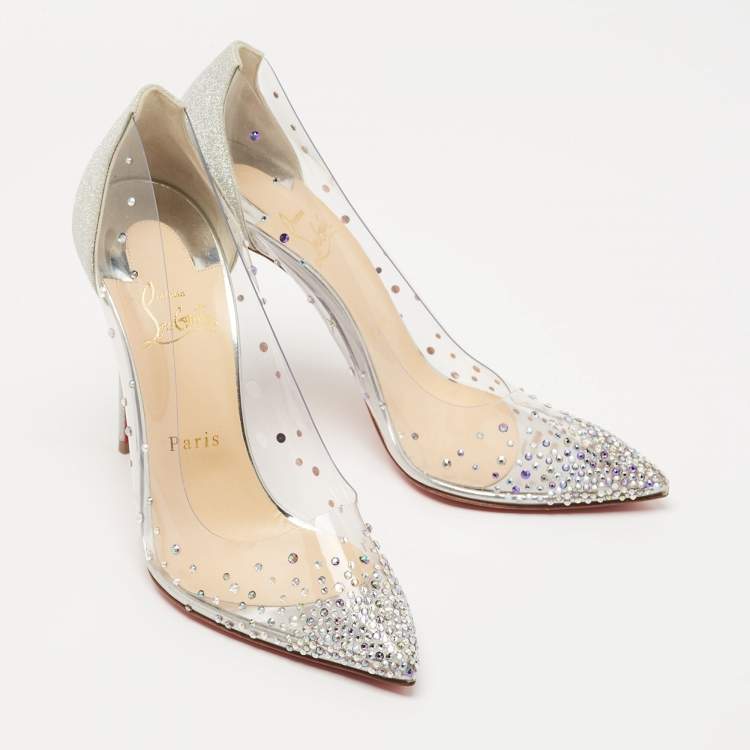 Pre Owned Christian Louboutin Silver Glitter and PVC Degrastrass Pumps Size 39