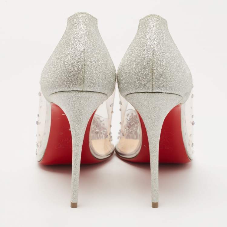 Pre Owned Christian Louboutin Silver Glitter and PVC Degrastrass Pumps Size 40