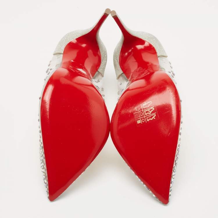 Pre Owned Christian Louboutin Silver Glitter and PVC Degrastrass Pumps Size 40