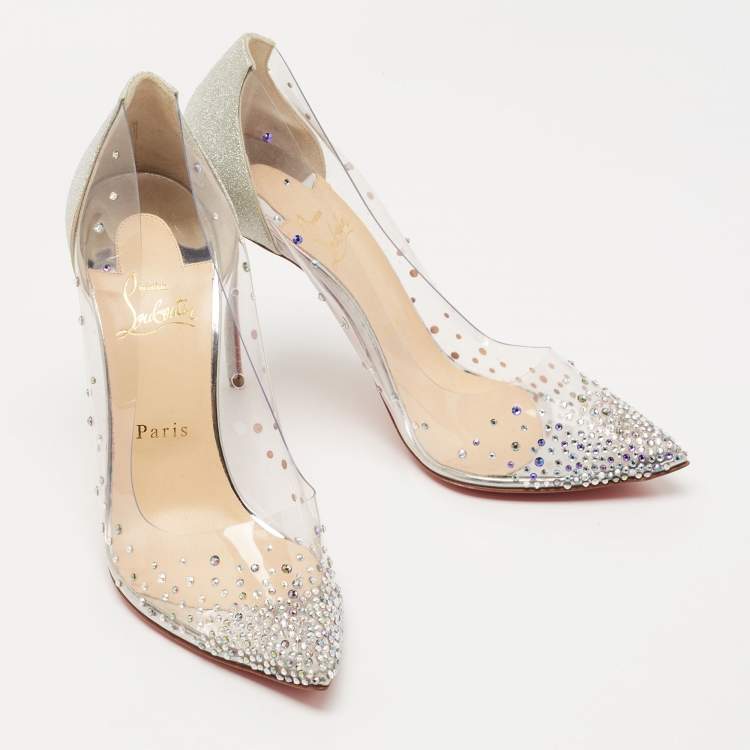 Pre Owned Christian Louboutin Silver Glitter and PVC Degrastrass Pumps Size 40