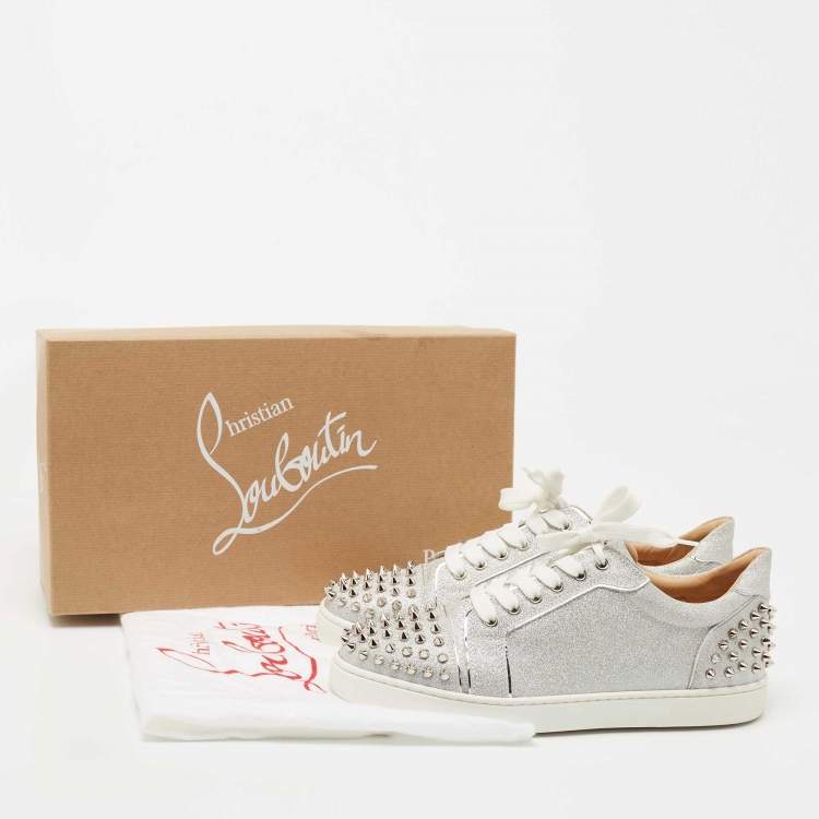 Pre Owned Christian Louboutin Silver Glitter Vieira 2 Sneakers Size 40