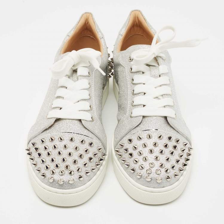 Pre Owned Christian Louboutin Silver Glitter Vieira 2 Sneakers Size 40
