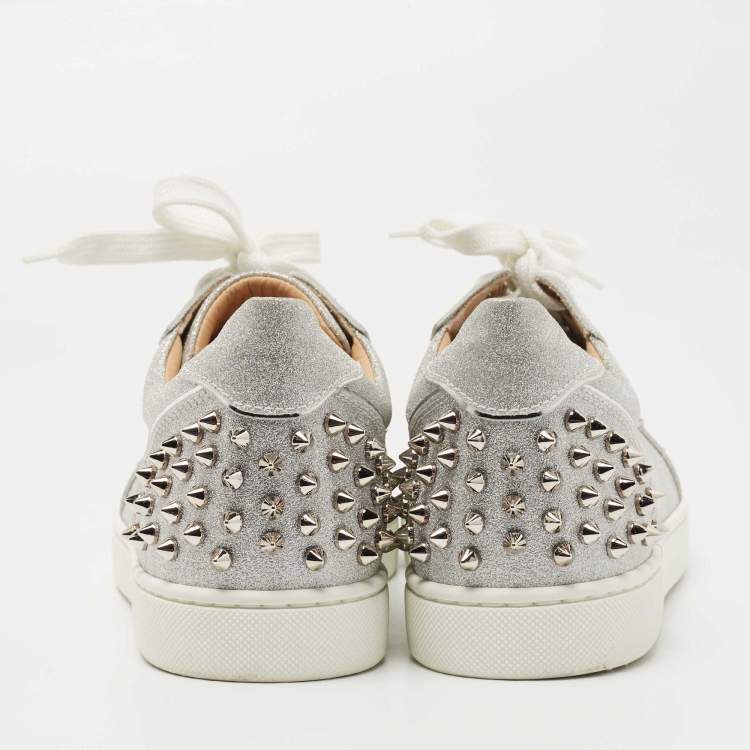 Pre Owned Christian Louboutin Silver Glitter Vieira 2 Sneakers Size 40