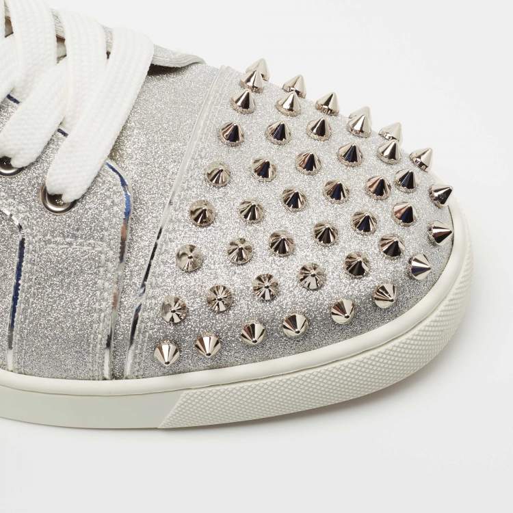 Pre Owned Christian Louboutin Silver Glitter Vieira 2 Sneakers Size 40