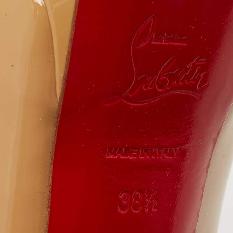 Pre Owned Christian Louboutin Beige Patent Leather Lady Peep Pumps Size 38.5