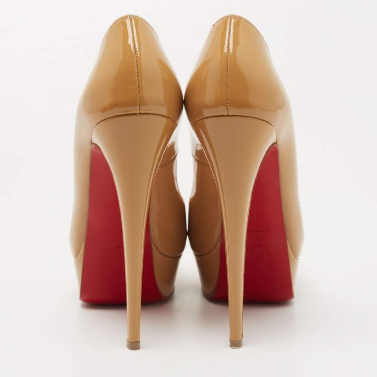 Pre Owned Christian Louboutin Beige Patent Leather Lady Peep Pumps Size 38.5