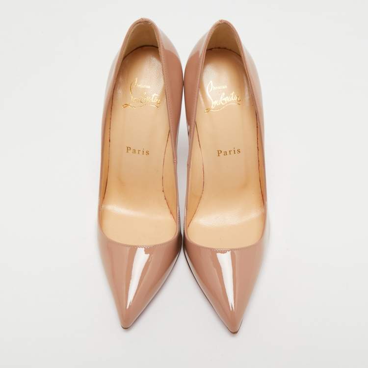 Pre Owned Christian Louboutin Beige Patent Leather Pigalle Pumps Size 38