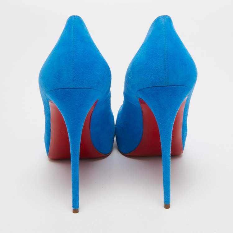 Pre Owned Christian Louboutin Blue Suede New Very Prive Pumps Size 40.5