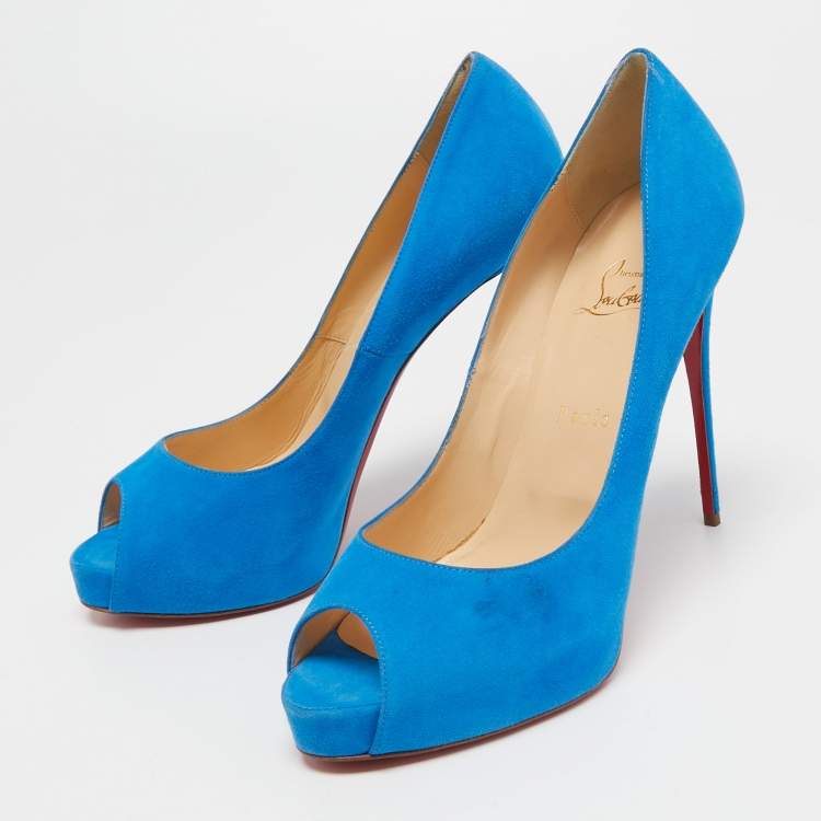 Pre Owned Christian Louboutin Blue Suede New Very Prive Pumps Size 40.5