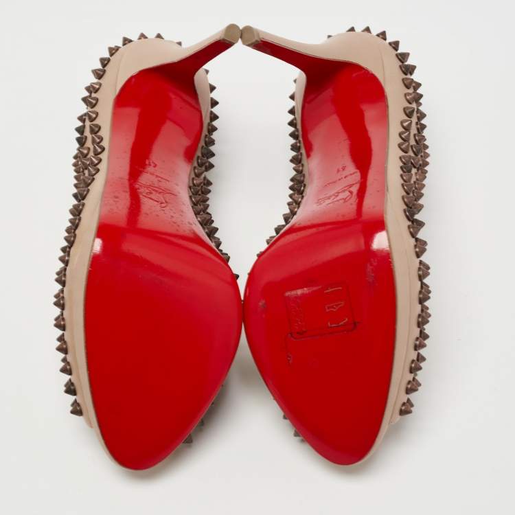 Pre Owned Christian Louboutin Light Brown Leather Yolanda Spike Pumps Size 41