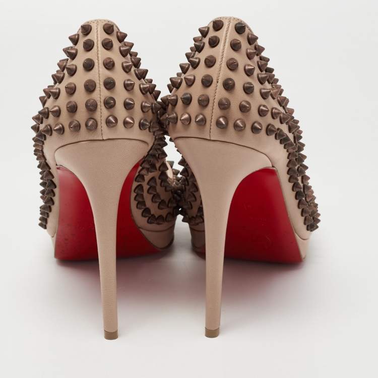 Pre Owned Christian Louboutin Light Brown Leather Yolanda Spike Pumps Size 41