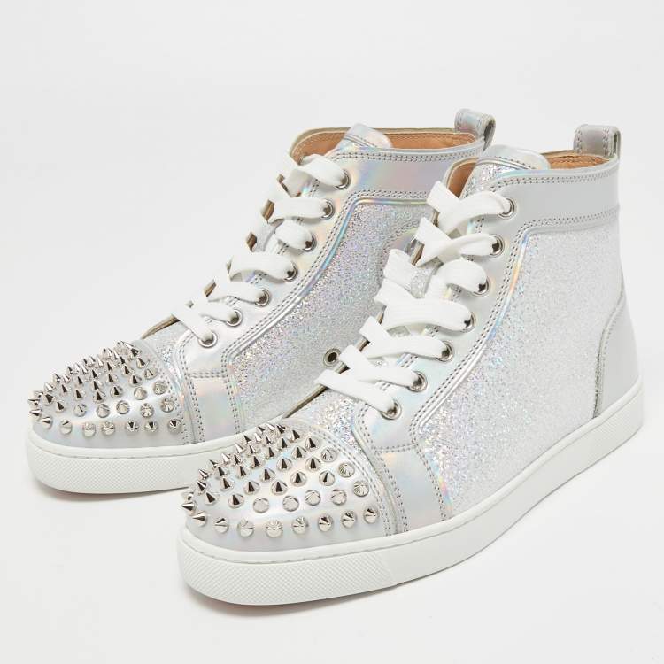 Christian Louboutin Silver Leather Lou Spikes High Top Sneakers Size 37  Christian Louboutin