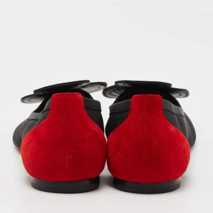 Pre Owned Christian Louboutin Black/Red Suede and Mesh Pansy Ballet Flats Size 38 