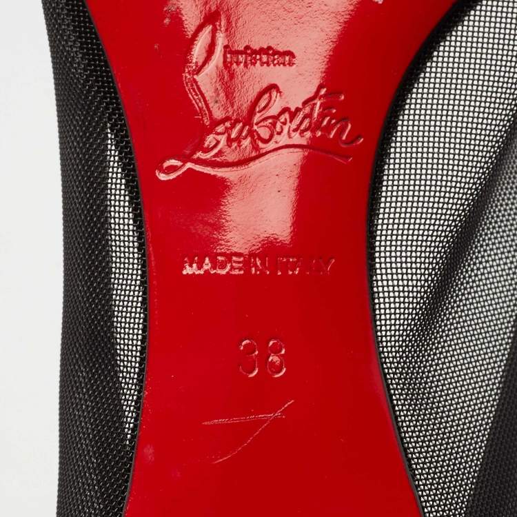 Pre Owned Christian Louboutin Black/Red Suede and Mesh Pansy Ballet Flats Size 38 