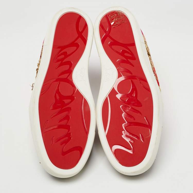 Pre Owned Christian Louboutin x Sabyasachi Mukherjee Multicolor Embroidered Velvet and Jacquard Fabric Hi Top Sneakers Size 38