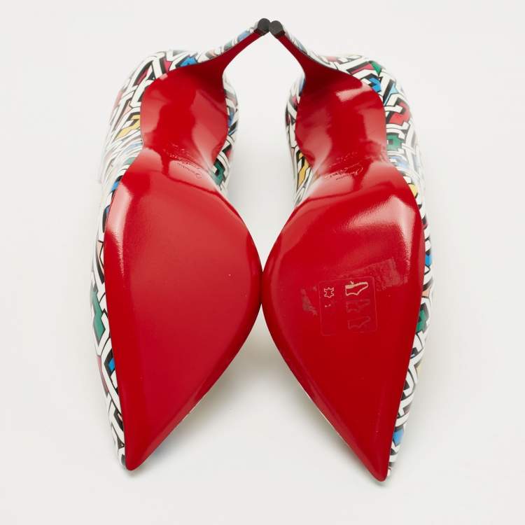 Pre Owned Christian Louboutin Multicolor Printed Patent Leather Hot Chick Pumps Size 37.5