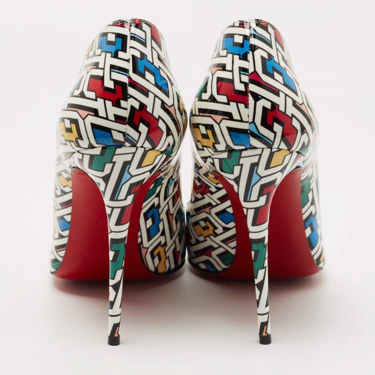 Pre Owned Christian Louboutin Multicolor Printed Patent Leather Hot Chick Pumps Size 37.5