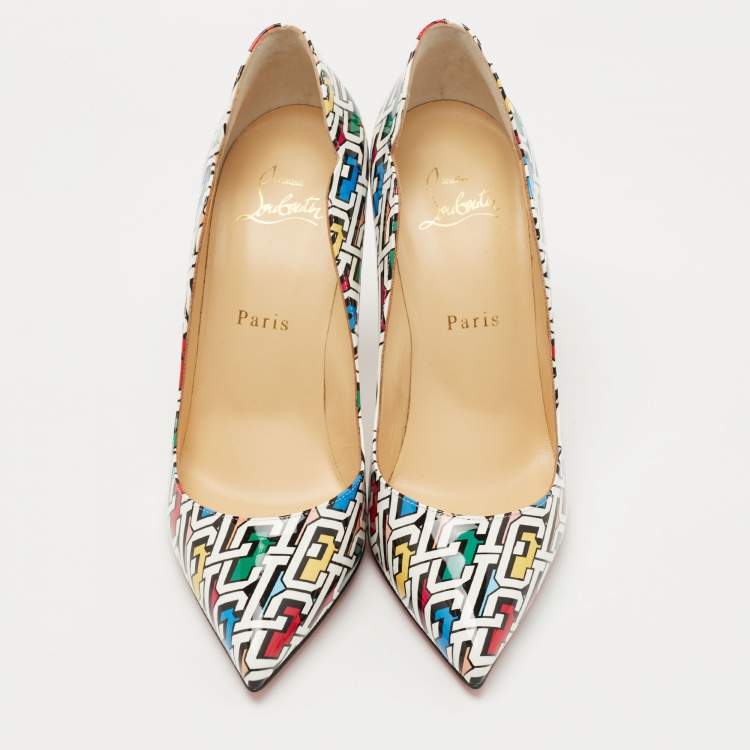 Pre Owned Christian Louboutin Multicolor Printed Patent Leather Hot Chick Pumps Size 37.5