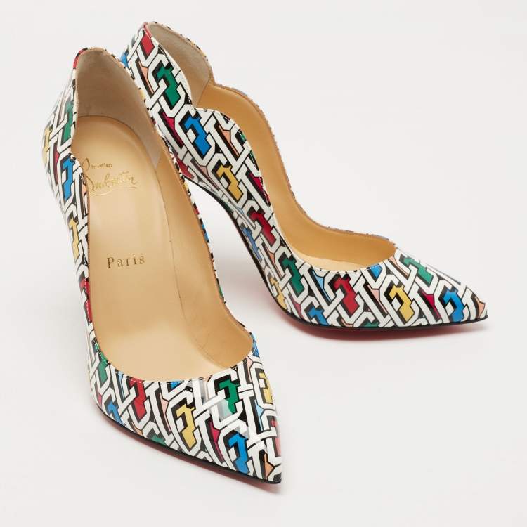 Pre Owned Christian Louboutin Multicolor Printed Patent Leather Hot Chick Pumps Size 37.5