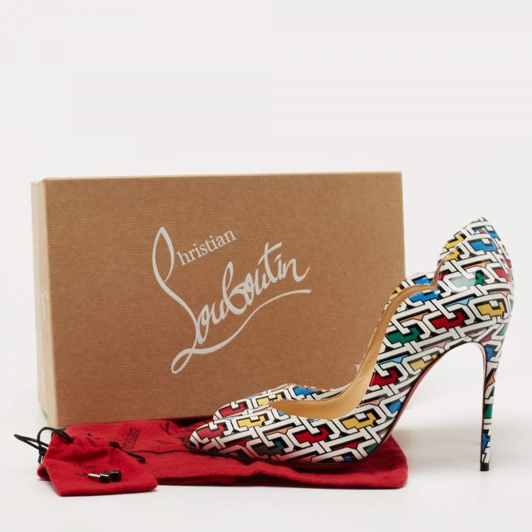 Pre Owned Christian Louboutin Multicolor Printed Patent Leather Hot Chick Pumps Size 37.5
