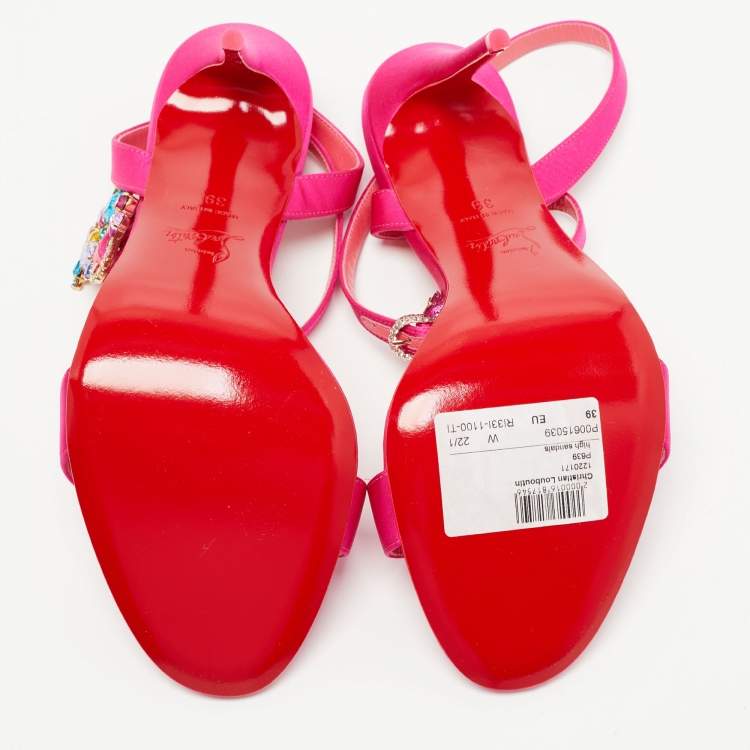 Pre Owned Christian Louboutin Pink Satin Goldie Jolie Sandals Size 39