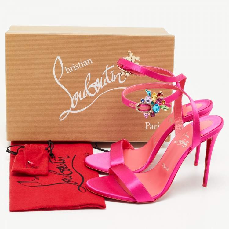 Pre Owned Christian Louboutin Pink Satin Goldie Jolie Sandals Size 39