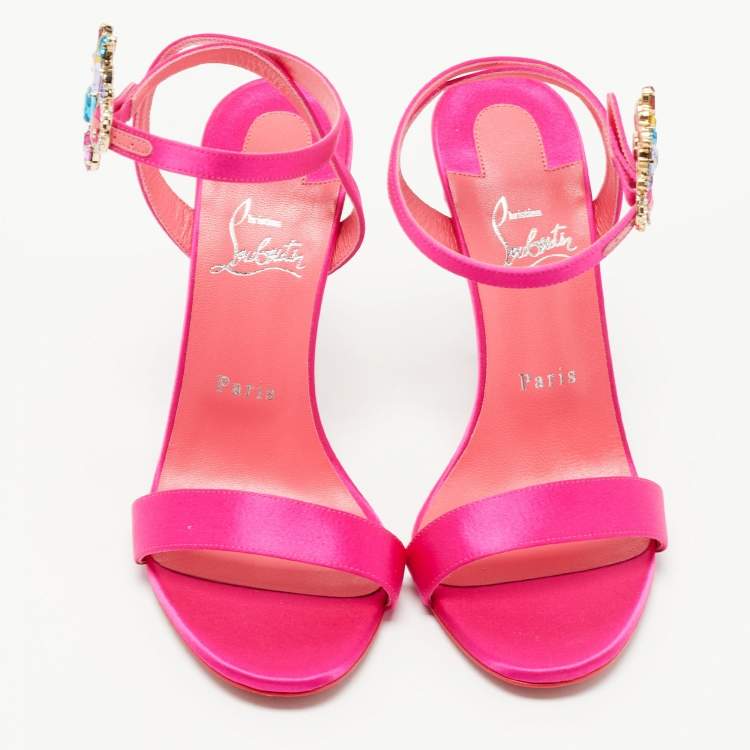 Pre Owned Christian Louboutin Pink Satin Goldie Jolie Sandals Size 39