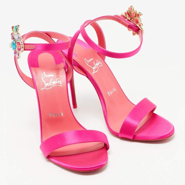 Pre Owned Christian Louboutin Pink Satin Goldie Jolie Sandals Size 39